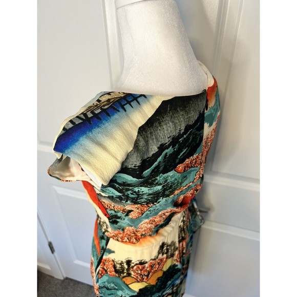 Carven Dress Asian Print Tie Wrap Scoop Neck Abstract Swoop Neck 36 8 / 10 - Picture 11 of 16